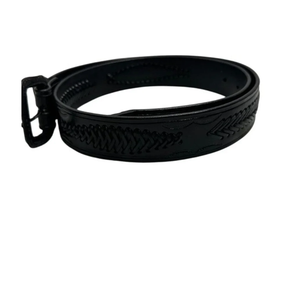 Leather Belt Men's Size 38 Made In Mexico braided Stitched‎ Black western unisex